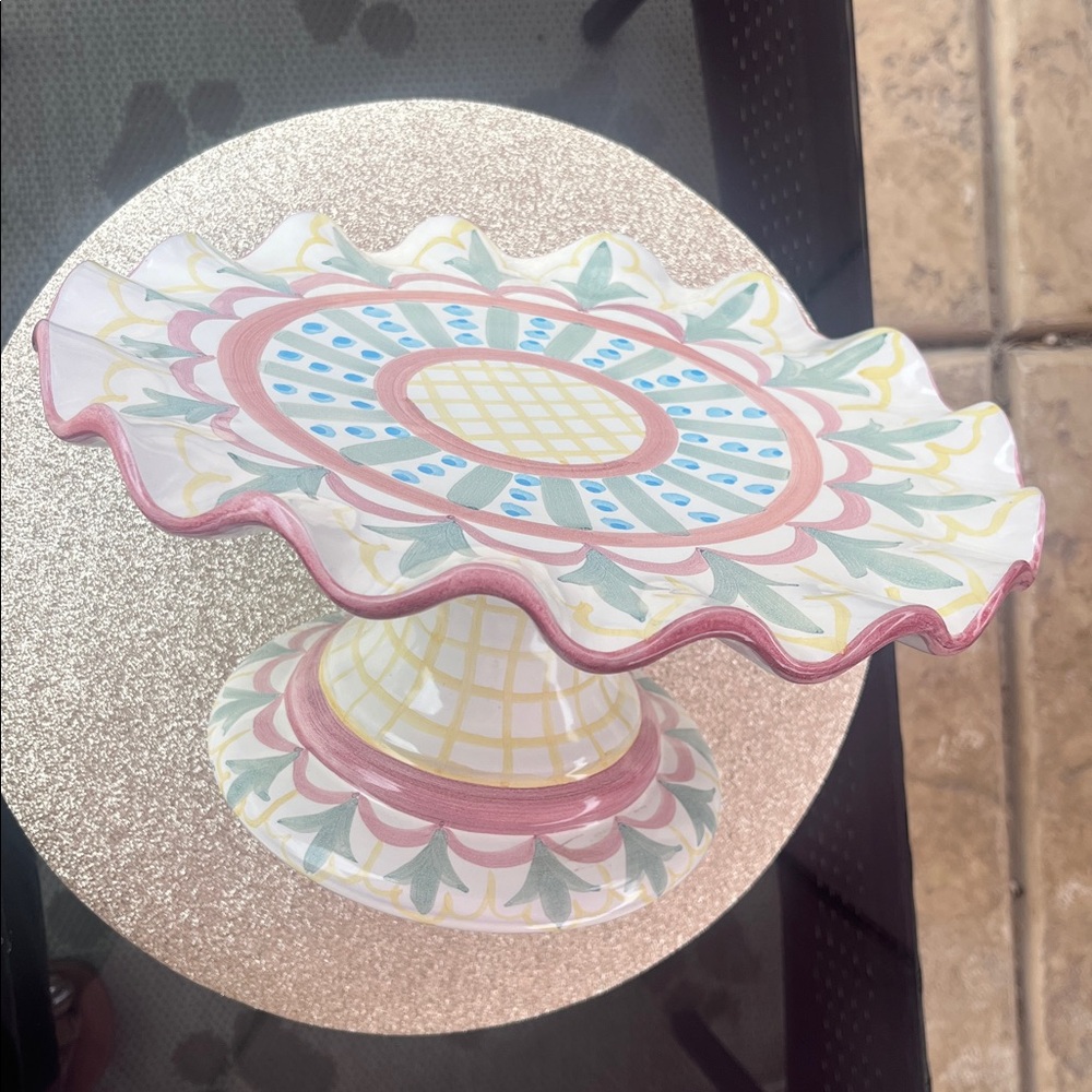 VTG Mackenzie Childs Ceramic Cake Stand